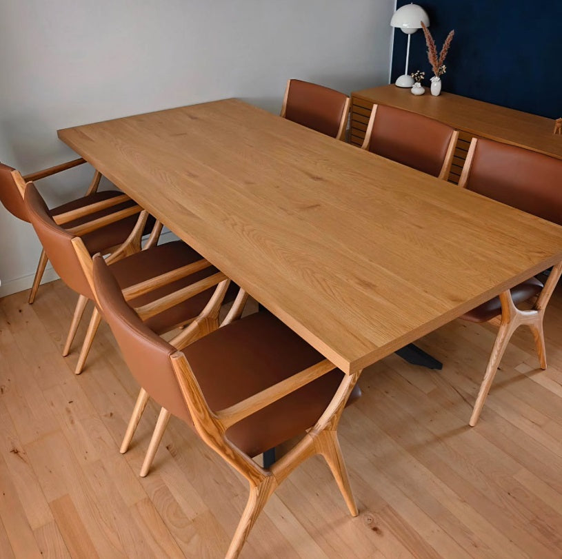 Spider Spisebordsstole (Naturlakeret & Cognacfarvet læder)